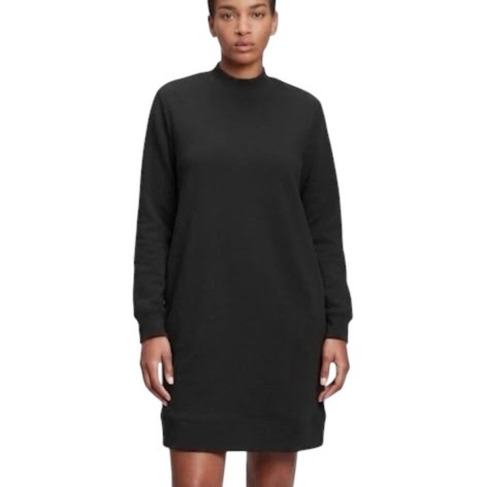 🔥 NWT Gap Long Sleeve Mock Neck Sweatshirt Dress in Black Size Medium
